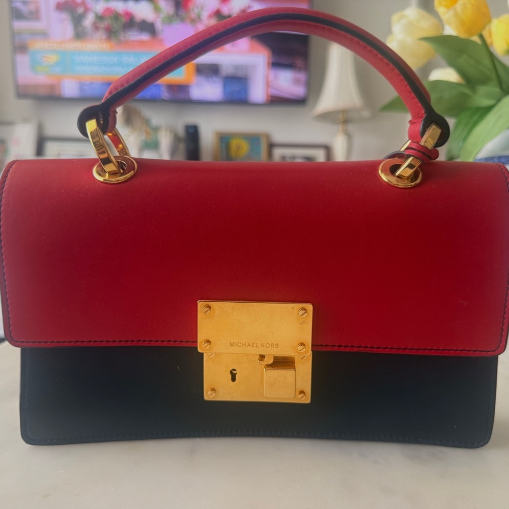 Michael Kors Collection Two-Tone Red and Black Clutch - Picture 2 of 7
